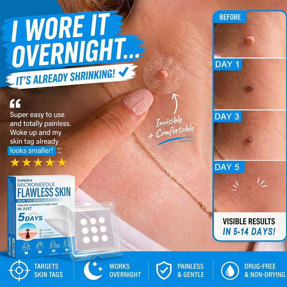 ⏱️Celsiora® 2-in-1 Microneedle & Hydrocolloid Patch | Raised Moles,Acne,  Flat Warts & Skin Tags Remover | Improves Wrinkles, Scars & Blemishes | Invisible Pimple Patches for Face & Body